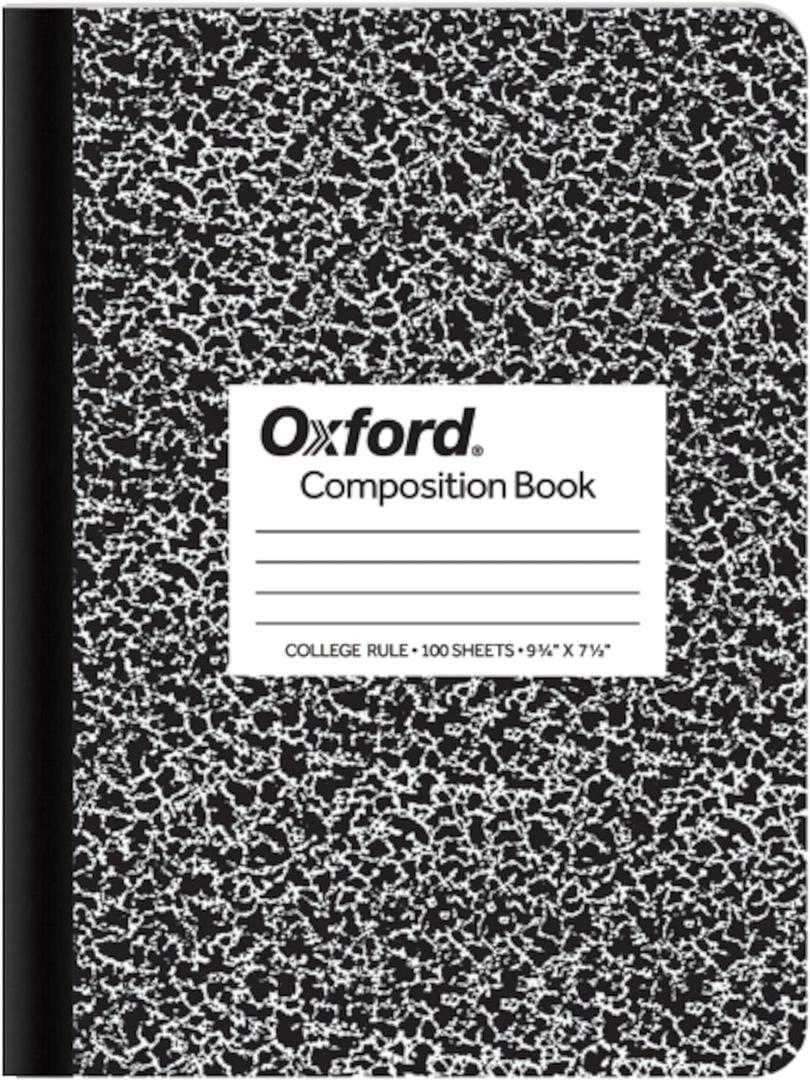 3 x Oxford Composition Notebook, College Ruled Paper, 9-3/4" x 7-1/2", Black Marble Covers, 100 Sheets, 1 Book (63796)