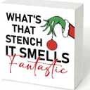 2 x What's That Stench Sign, Christmas Bathroom Wooden Box Sign, Farmhouse Home Decor, Bathroom Christmas Decor for Shelf, Funny Toilet Signs, Farmhouse Rustic Tiered Tray Decorations