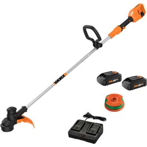 WORX Cordless String Trimmer, 13'' Electric Weed Wacker with Auto Feed, 40V Lightweight Weed Eater with Dual-exit Cutting Head, 2 Batteries & Charger Included, WG183