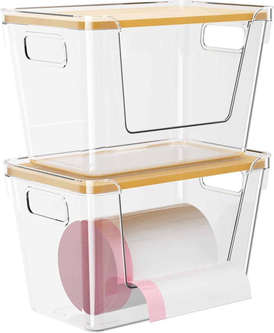 Delamu Acrylic Trash Bag Holder, 2 Pack Stackable Garbage Holder for 4-33 Gallon Bags, Clear Organizer Bins for Under Sink Organization, Pantry Storage, Cabinet, Kitchen, Laundry, Bathroom