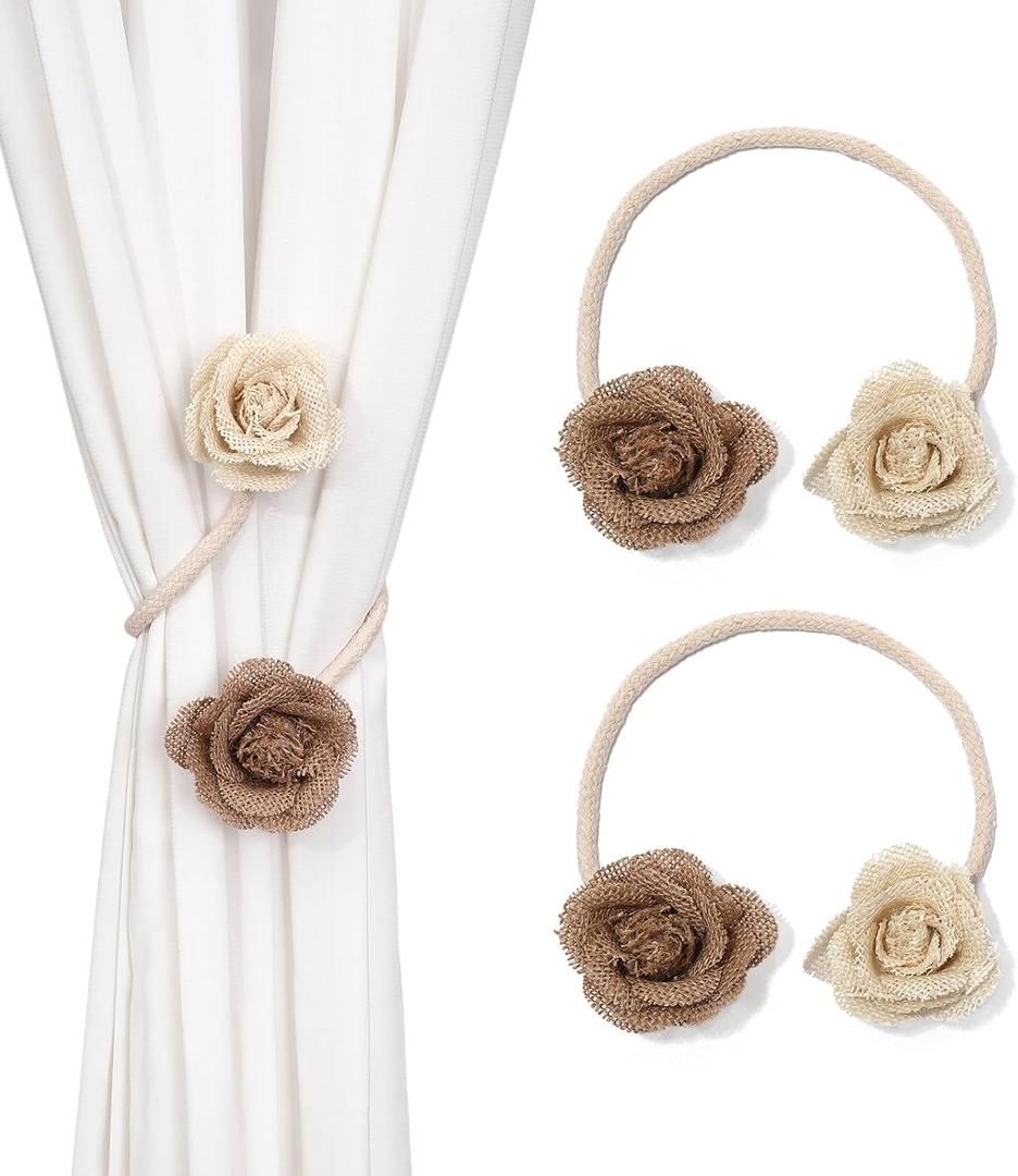 SUQ I OME Curtain Ropes Tiebacks, 2 Pack Boho Farmhouse Curtain Holdbacks for Thin Window Draperies (Large)
