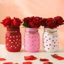 Nitial 3 Pcs Valentines Day Centerpiece for Table Mason Jar Valentines Anniversary Decorations Mason Jars Farmhouse Decoration Painted Decorative Jars for Valentine's Day Home Decoration Gift