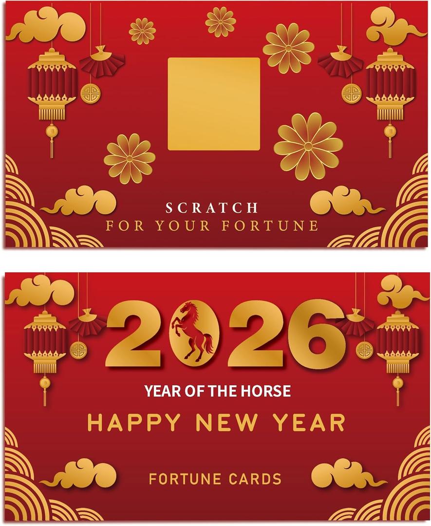 30 Count Chinese New Year 2026 Scratch Off Card Game - Year of the Horse Fortune Cards - Fun Activity for Lunar New Year, Chinese New Year's Celebration Party, Office Party - Decorations & Favors