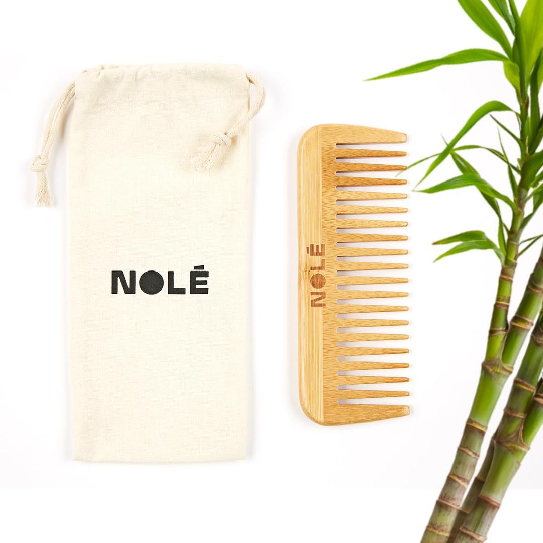 NOLE Bamboo Wide Tooth Comb - Detangling Hair Brush, Perfect Wide tooth Comb for Curls and Waves, Anti-Static, Gentle on Natural Curly and Wavy Hair, For Men and Women
