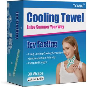 Instant Cooling Scarf Anywhere, Disposable Neck Wrap for Hot Weather, On-The-Go Relief for Beach Days, Commuting, Hiking & Camping,Comfort-Fit Ice Pack,Cooling Patch (30 Pack Sealed)