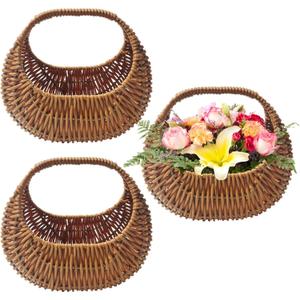 3PCS Woven Flower Girl Basket,Small Wicker Basket with Handle,Half Moon Wicker Flower Girl Basket for Wedding, Gifts,Home Decor,Elegant Storage Solution,Versatile DIY Projects