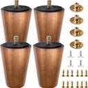 4-Pack 4-Inch Solid Hardwood Furniture Legs, Mid-Century Style with Golden Metal Caps - Walnut Finish, Perfect for Couches, Dressers, Chairs, and Cabinets