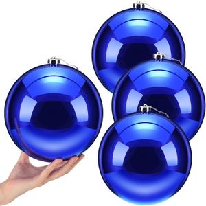 Zubebe 4 Pcs Extra Large Christmas Ball Ornaments 8'' (200 Mm) Giant Oversized Plastic Xmas Ball Big Hanging Christmas Tree Ornaments for Holiday Party Outdoor Decor(Shiny Blue)