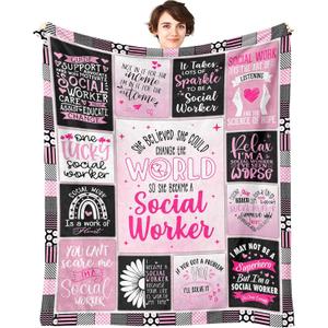 Social Worker Gifts for Women Throw Blanket 60" x 50", Best Social Worker Appreciation Graduation Gifts, Gift for Social Workers Women, School Social Worker Office Decor