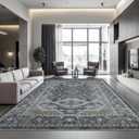 Rugland 9x12 Area Rug - Stain Resistant Washable Rug, Anti Slip Backing Rugs for Living Room, Vintage Tribal Area Rugs (TPR07-Navy, 9'x12')