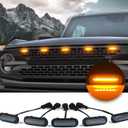 5 Pcs Front LED Grill Lights Compatible with Ford Bronco Accessories 2021 2022 2023 2024 2025 2/4 Door Badlands Wildtrak Everglades & Stroppe Edition (Amber Light with Black Shell)