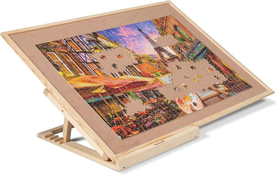 Becko US Puzzle Board with 4 Angle Adjustable Bracket/Stand, Wooden Puzzle Table with Premium Smooth Flannel Surface, Lightweight & Portable, Used Horizontally/Vertically for 1500 Piece Jigsaw Puzzles