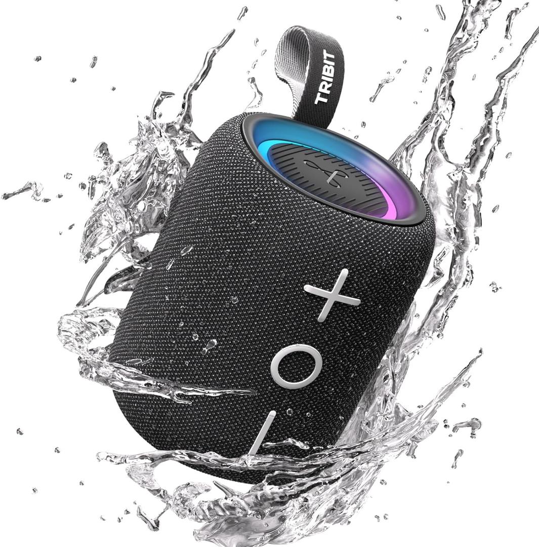 Tribit StormBox Mini+ Portable Bluetooth Speaker, 12W Wireless Speaker with 360Surround Sound, 12H Playtime, Custom EQ, BT5.4, IPX7 Waterproof, RGB Lights, Type-C, TWS, AAC/SBC, Home/Outdoor/Travel