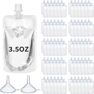 Meanplan 100 Pcs Plastic Pouches Bulk Reusable Squeeze Pouches Clear Plastic Juice Leak Proof Bags with Funnel for Party Favors Supplies(3.5 oz,Straight Mouth)