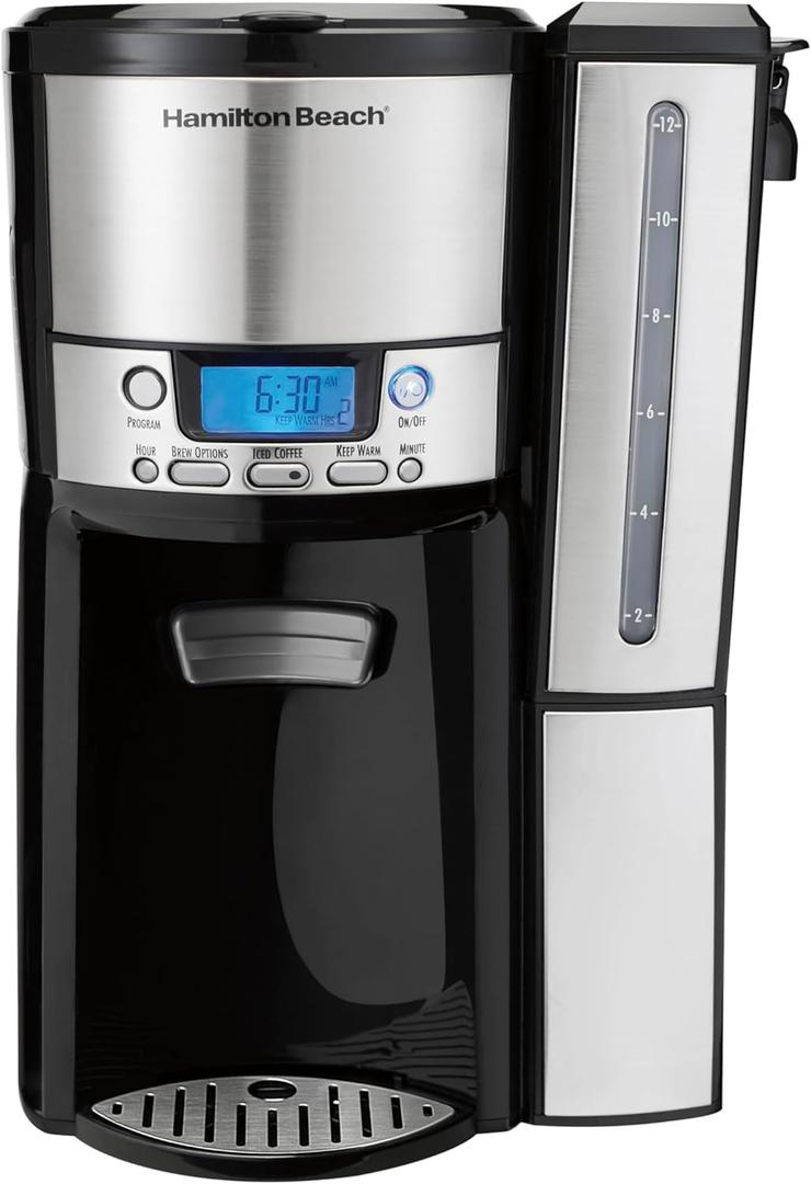 Hamilton Beach (47950) Coffee Maker with 12 Cup Capacity & Internal Storage Coffee Pot, Brewstation, Black/Stainless Steel (Black and Silver)