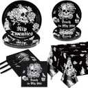 Death To My 20s Decorations - 81Pcs Black 30th Birthday & Halloween Party Pack Including Rip to my 20s Plates, Napkins, Skull Tablecloth