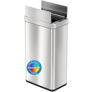 iTouchless 18 Gallon Wings Open Kitchen Trash Can with Lid and Odor Filter, Dog Proof Lid Lock 68 Liter Slim Stainless Steel Garbage Bin Home Office Bedroom Living Room Large Capacity Wastebasket (Brushed Silver)
