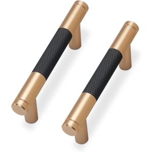 10 Pack Matte Black and Champagne Bronze Cabinet Pulls knurled 3 Inch Hole Centers Kitchen Cabinet Handles Drawer Pulls Cabinet Hardware