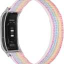 Sport Mesh Nylon Bands Compatible with Garmin Vivosmart 5 tracker Replacement Bands with Case (Transparent Case-M(5.1-8.3inch), Stripe Yellow with Transparent Case)