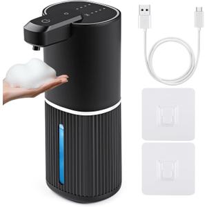 Automatic Soap Dispenser, Foaming Soap Dispenser Touchless with Continuous Dispensing, 4-Level Adjustable, Rechargeable Hand Soap Dispensers, Wall Mounted or Countertop for Bathroom & Kitchen