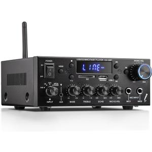 Facmogu KS-33BT 2.1CH Stereo Audio Amplifier Receiver with Active Subwoofer Output, RMS 60Wx2 Max 400Wx2 Mini BT Amp Home Theater Stereo Receiver, Bluetooth 5.0 HiFi Receivers w/MIC/Echo/USB/SD/AUX/FM