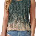 OFEEFAN Womens Tank Tops Loose Fit Dressy Casual Sleeveless Blouses Summer Outfits Round Neck Pleated Front Curved Hem (Green, S)