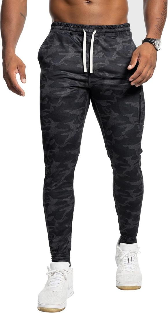 AhaAha Selected Men's Softest Performance Athletic Workout Jogger Sweatpants Cycling Fitness Running with Zipper Pocket (Camouflage) S