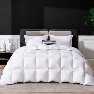 Goose Feather Down Fiber Comforter King Size, Ultra Soft Medium Warm Duvet Insert, All Season Luxury Hotel Bedding Comforters with Corner Tabs(White 90x90 )