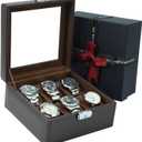 Watch Case & Watch Box for Men, Leather Display Watch Storage Case, Mens Watch Organizer with Jewelry Storage, Watch Gift Box & Watch Collection Box,Birthday Christmas Gifts for Men Women (6 slots, Brown)