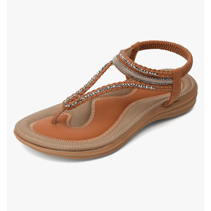 UBFEN Women's Bohemian Flat Sandals With Back Strap Summer Beach Comfortable Bling, 38