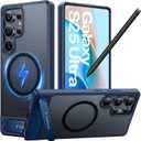TORRAS Strong Magnetic & Seamless Stand for Samsung Galaxy S25 Ultra Case, Fit for MagSafe, MilGrade Drop Protection, Kickstand for Samsung Galaxy S25 Ultra Case, Translucent Back/Blue Edge