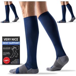 Medical Compression Socks 20-30 mmHg for Men Women (3 Pairs) - Best Support for All Day Wear, Pain Relief, Circulation (XX-Large, Navy)