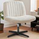 DUMOS Criss Cross Legged Chair Wide Comfy Home Office Desk Seat, No Wheels Armless Computer Task Seating, Swivel Vanity Chair Height Adjustable for Makeup Bedroom, Fabric Beige