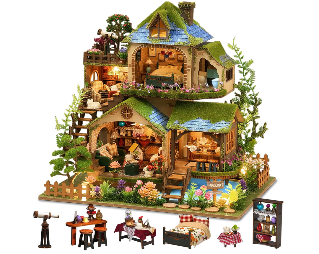 LogicTwist DIY Miniature House Kit with LED Lights, Forest Adventure Wooden Mini House Building Kit for Adults & Teens, Creative Crafts for Women, Friends & Hobbyists