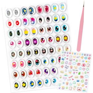 Face Decals Fit for 17cm Doll, 32 Pairs Decorative Eye Stickers for DIY Cute Beauty Cartoon Dolls Eye and Makeup Full Face Decal Stickers with Tool Accessories Set for Women Doll Lover