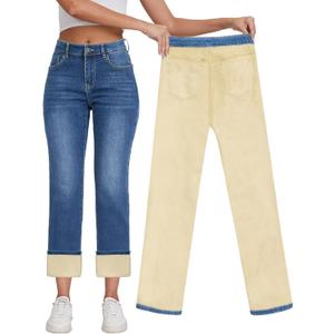 KDF Women's Fleece Lined Jeans Women High Waisted Straight Leg Jeans Winter Fleece Lined Jean Pants (10)