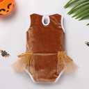My First Halloween Dress Baby Girl Skeleton Velvet Bubble Romper Sequin Tulle Cloak Toddler Christmas Birthday Outfit (Brown)