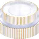 Rubtlamp 60Pcs Clear Gold Plastic Plates, Clear Disposable Plates With Gold Beaded, Heavy Duty Plastic Plates Include 30 Dessert Platos, 30 Dinner Platos for Wedding Party