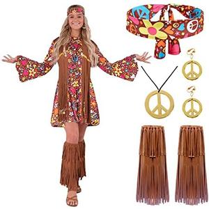 Spooktacular Creations Hippie Costume Women, Halloween 70s Outfits for Women, Adult Hippie Dresses for Halloween Party, S