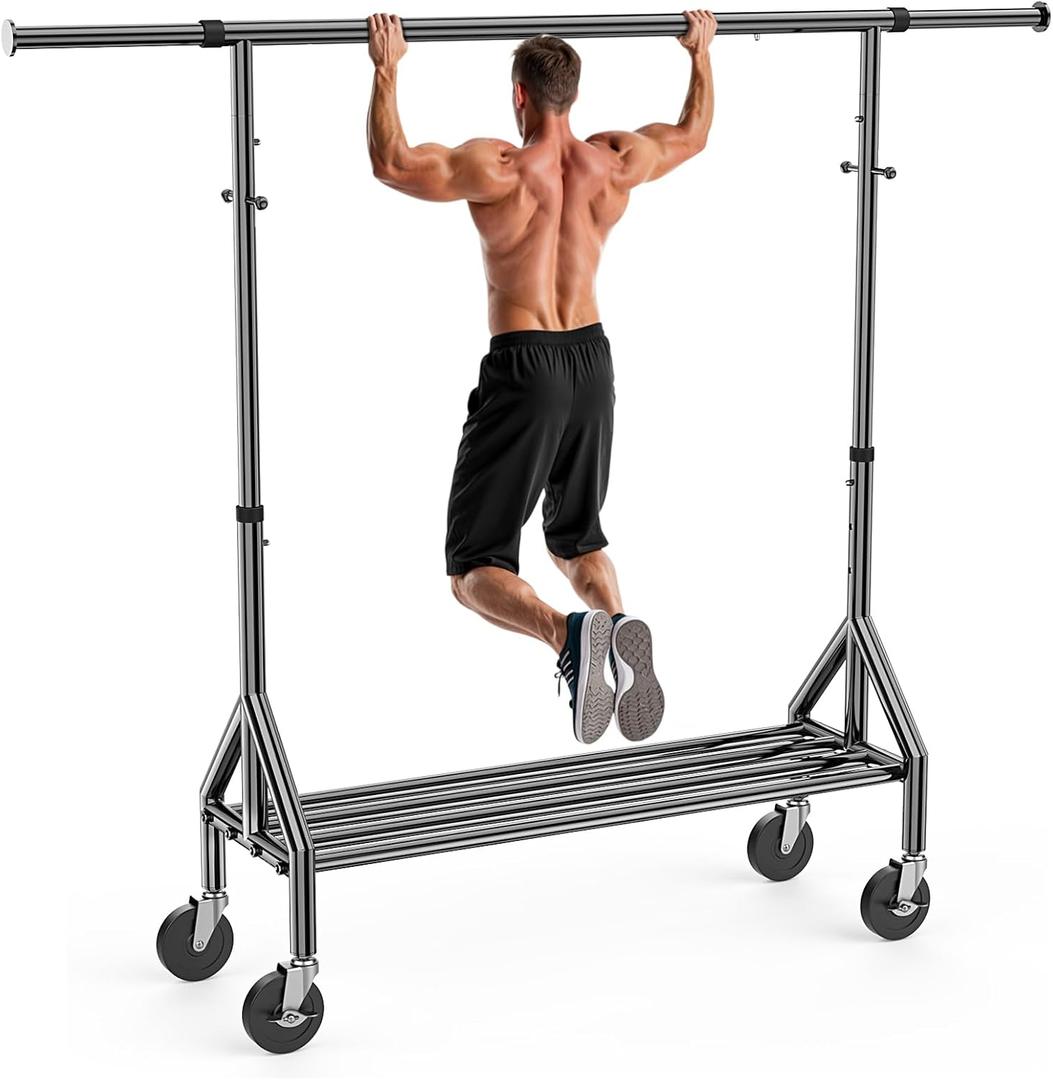 TigerParty Clothes Rack, Clothing Racks for Hanging Clothes, Rolling Garment Rack, Adjustable Free Standing Clothes Organizer with Wheels, Space-saving Design for Bedroom Laundry Living Room