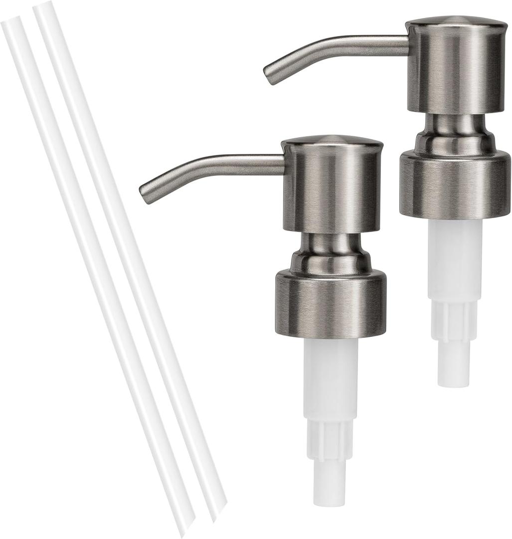 Soap Dispenser Pump Replacement 304 Stainless Steel for Regular Mouth Bottle for Standard 28/400 Thread Size Kitchen Bathroom Lotion Refill Dispenser 2 Pack(Brushed Nickel)