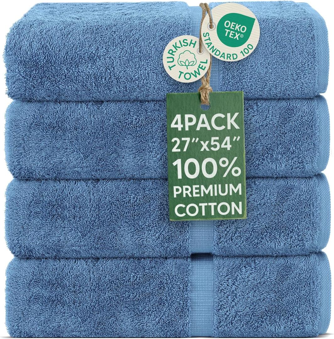 Chakir Turkish Linens | Hotel & Spa Quality 100% Cotton Premium Turkish Towels | Soft & Absorbent (4-Piece Bath Towels, Wedgewood)