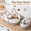 Changing Baskets Set,Moses Basket with Pad and Diaper Caddy,Set of 2 Baskets,Portable Cotton Rope Woven Basket,Replaceable Pad,Gifts for Newborn 28.7" x 15.7" x 7.8"Brown