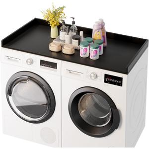 Washer Dryer Countertop, 27.5" x 54" Pine Wood Countertop with Edge Rails, Washer and Dryer Countertop for Laundry Room Organization and Storage (Black)