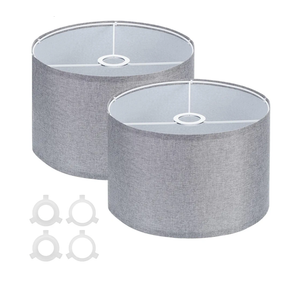 PATIKIL Drum Lamp Shades for Table Lamps 12"x12"x8" Linen Lampshade Set of 2 Easy Assembly Lamp Shade with E27 to E26/E14 Adapters for Floor Lamps Bedside Lamps, Gray (1.65" Spider)