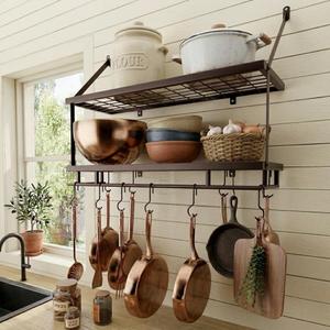 KES 30-Inch Oiled Bronze Pot Rack Wall Mounted, 2-Tier Hanging Pot and Pan Organizer with 12 Sturdy Hooks, Kitchen Wall Hanger Shelves Farmhouse Style, KUR215S75B-OB