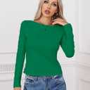 Dwnval Womens Cute Boat Neck Long Sleeve Crop Tops Soft Ribbed Knited Cropped Tees (Green, S) (S)
