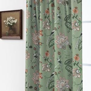 Green and White Curtains 96 Inches Long 2 Panel Set for Bay Window,70% Blackout Eclectic Art Nouveau Print Floral Patterned Cool Ceiling to Floor Length Curtain Drapes for Living Room Sunroom