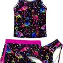 Enlifety 8-18T Kids Girls Swimsuit 3 Piece Bathing Suit Tankini with Shorts (11-12 Years, Flamingo)