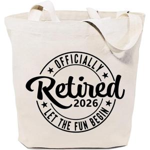 GXVUIS Canvas Tote Bag for Women Reusable Shoulder Shopping Bags Funny Retirement Gift Officially Retired Let The Fun Begin (White)